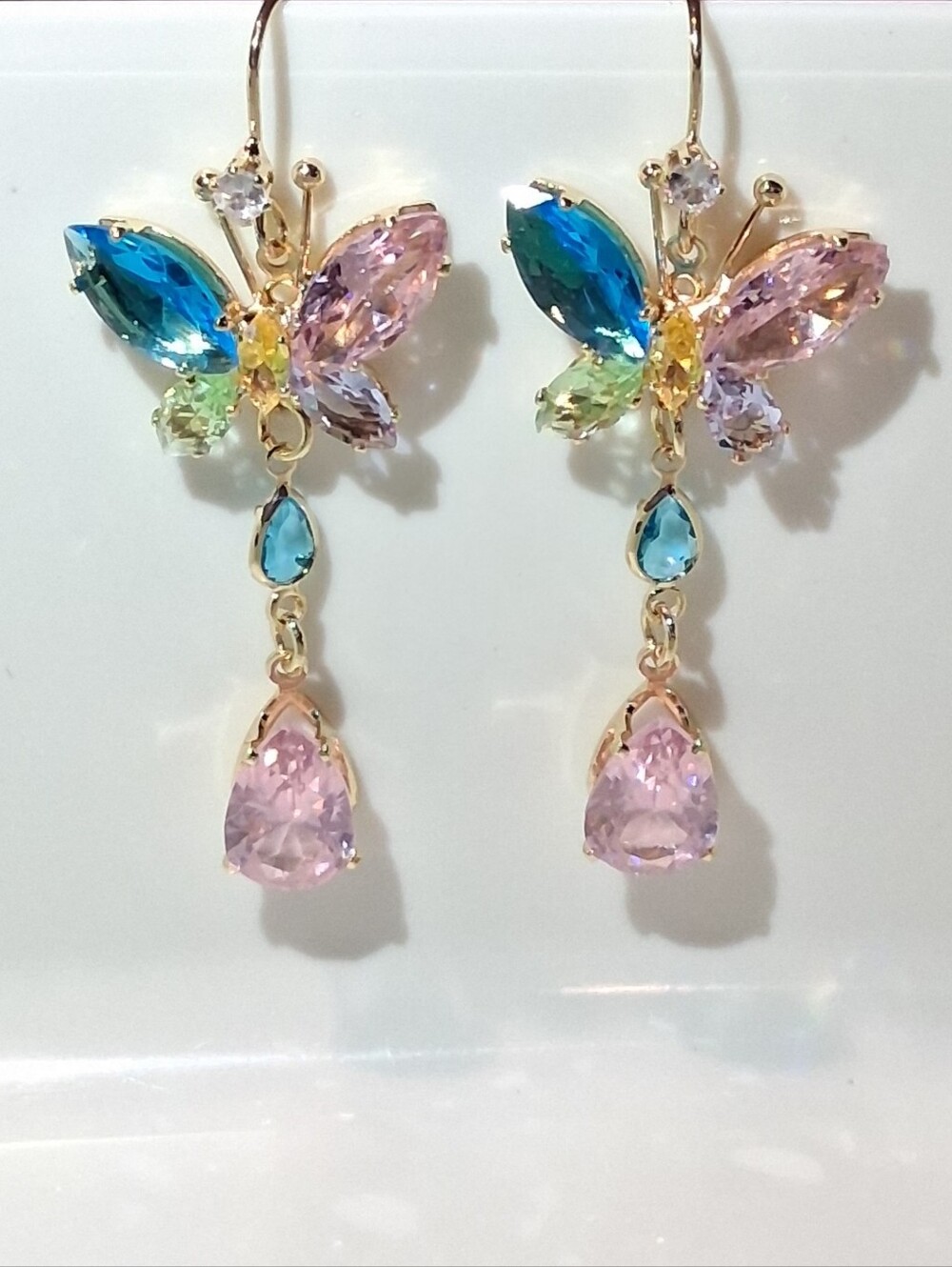 Gold Tone Multicolor Butterfly Drop Earrings
